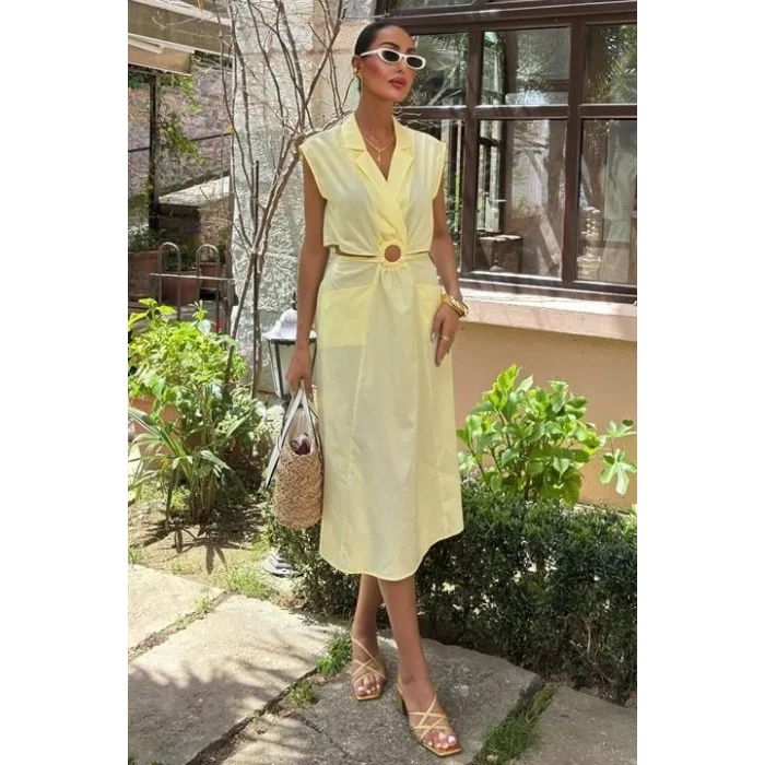 Göbeği Halka Detaylı Midi Boy Elbise 2896