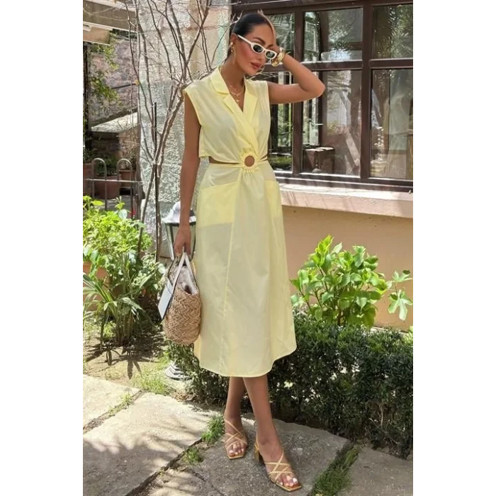 Göbeği Halka Detaylı Midi Boy Elbise 2896