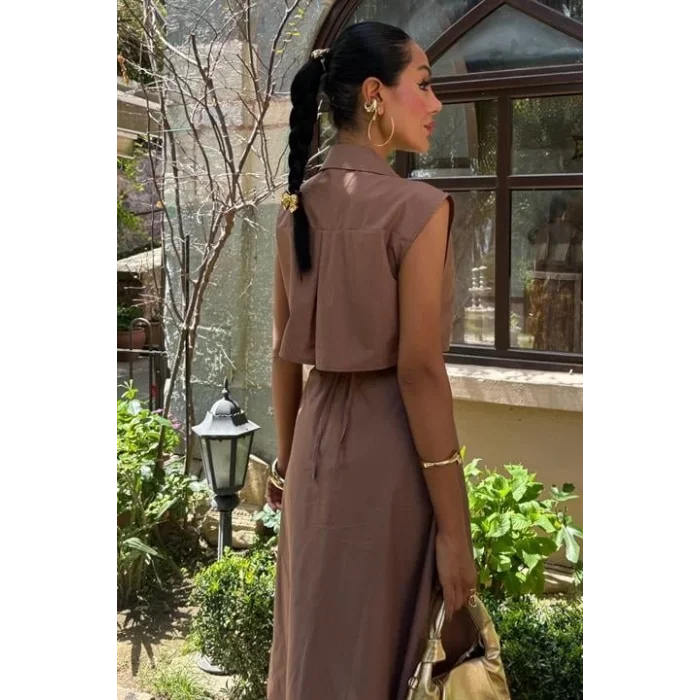 Göbeği Halka Detaylı Midi Boy Elbise 2896