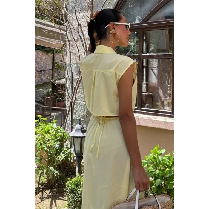 Göbeği Halka Detaylı Midi Boy Elbise 2896