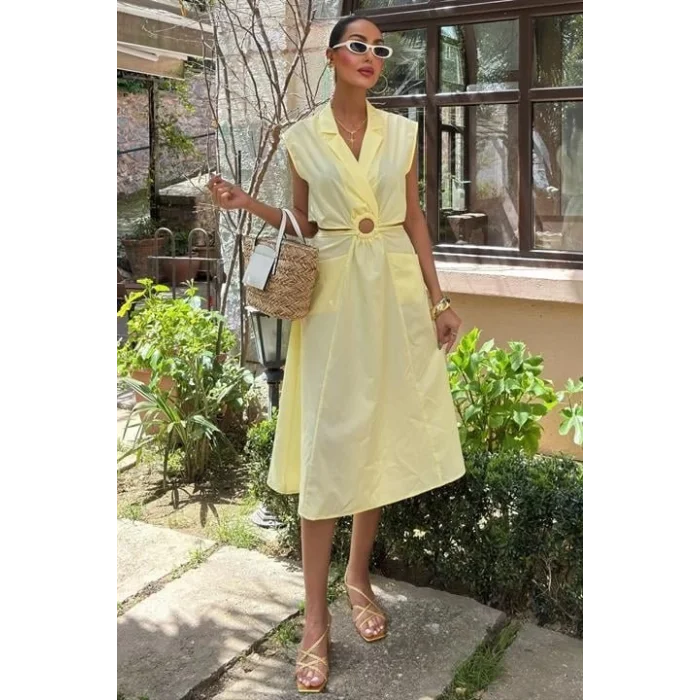 Göbeği Halka Detaylı Midi Boy Elbise 2896