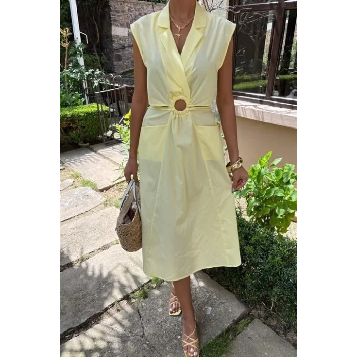 Göbeği Halka Detaylı Midi Boy Elbise 2896