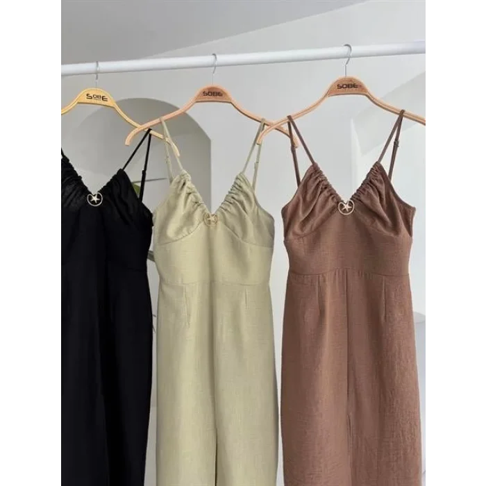 Göğsü Aksesuarlı Önü Yırtmaçlı Elbise 2899