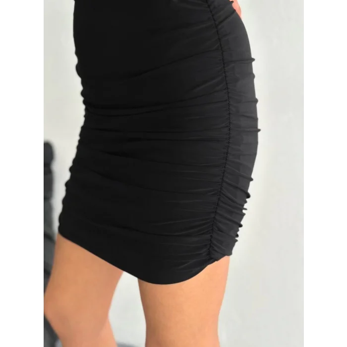 Göğüs Ve Yanlar Dekolteli Kolsuz Boy Elbise - Siyah