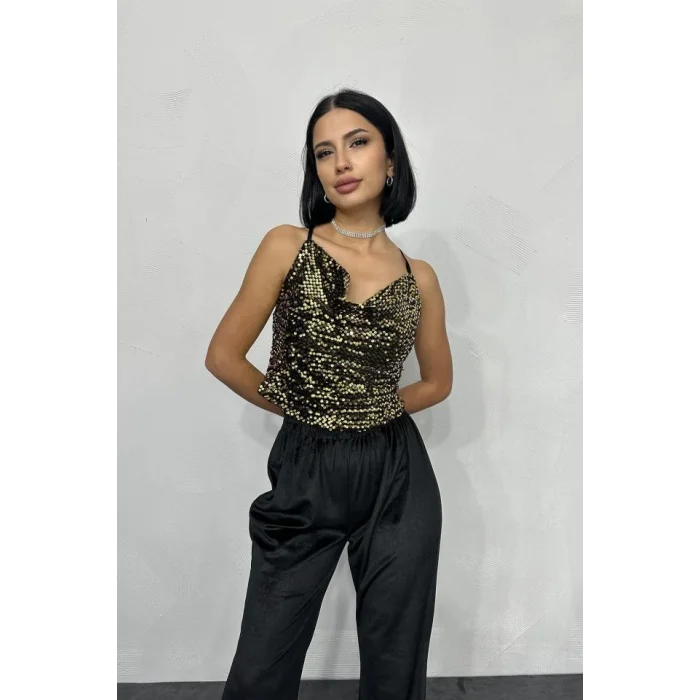 Gold Askılı Degaje Bluz