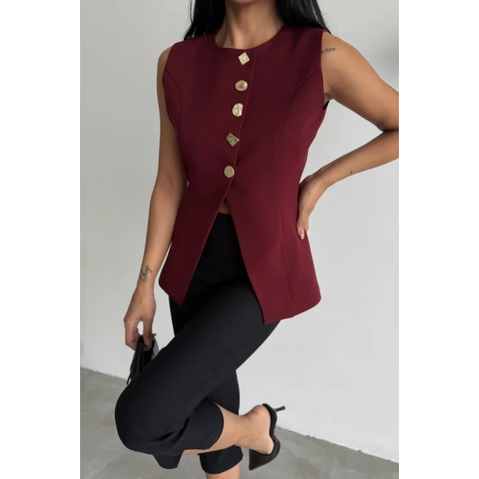 GOLD DÜĞME DETAYLI YELEK - Bordo