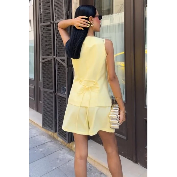 Gold Düğme Detaylı Yelek Şort Cotton Takım 10208