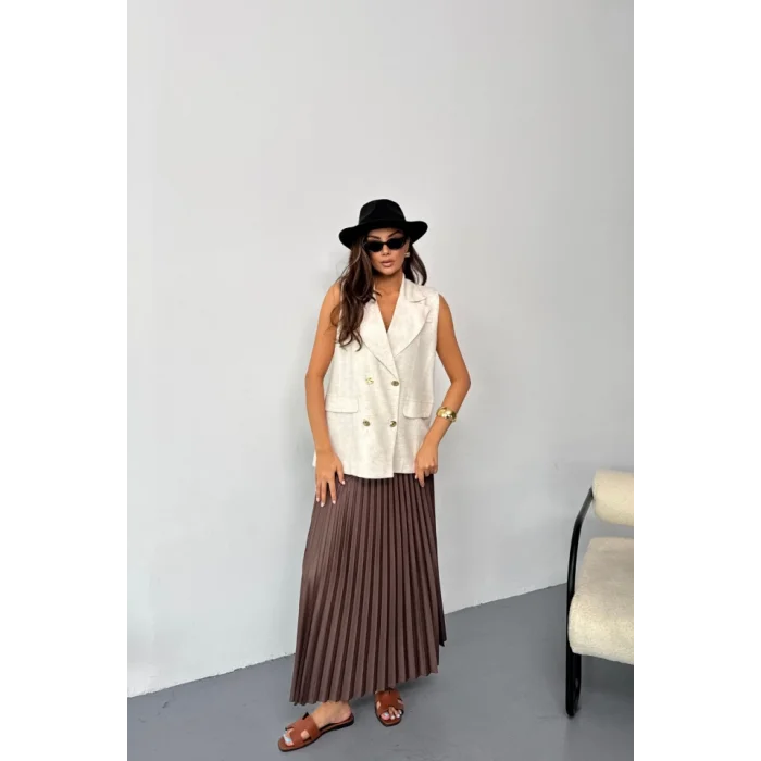 GOLD DÜĞMELİ KETEN YELEK - Ham