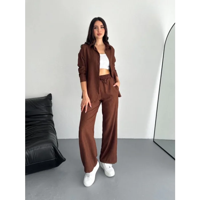 Gömlek Pantolon Ikili Takım - Kahverengi