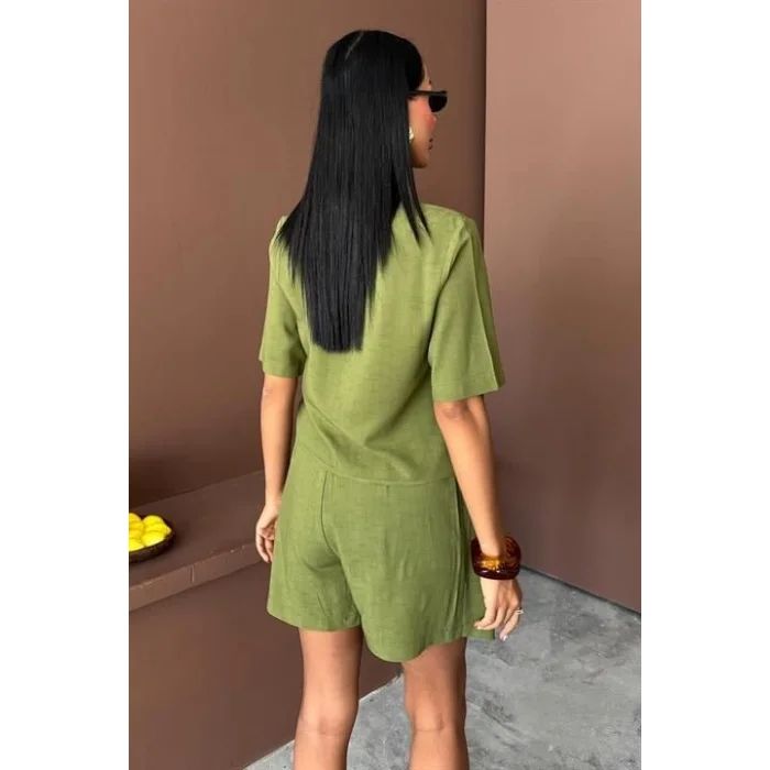 Gömlek Şort Etek Viscon Keten Takım 10162