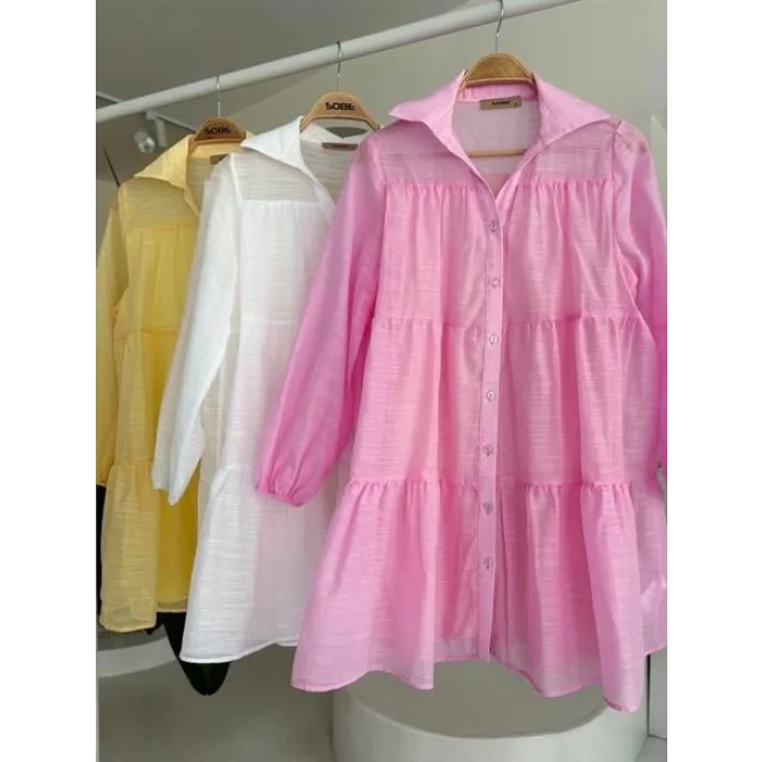 Gömlek Yaka Pileli Elbise 2898