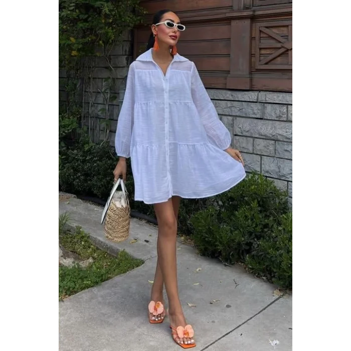 Gömlek Yaka Pileli Elbise 2898