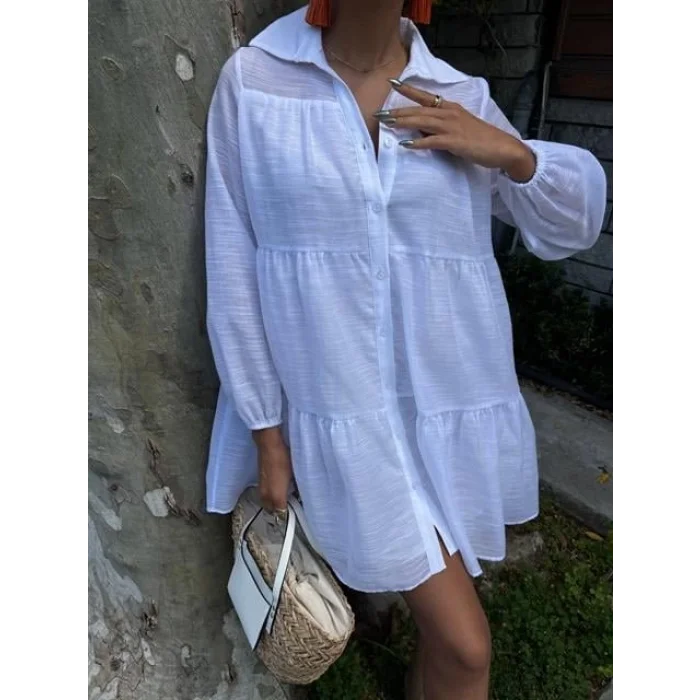 Gömlek Yaka Pileli Elbise 2898