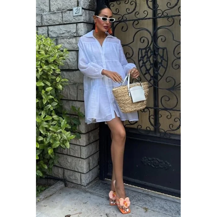 Gömlek Yaka Pileli Elbise 2898