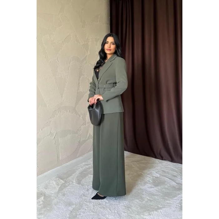 Haki Cep Kapaklı Ve Kemerli Ceket