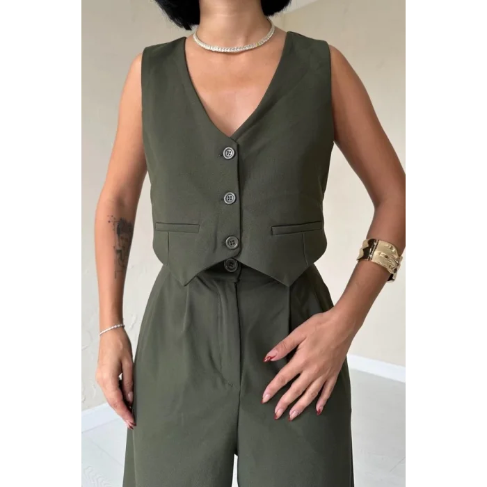 Haki Klas Ceket Ve Yelek Ve Pantolon Takım