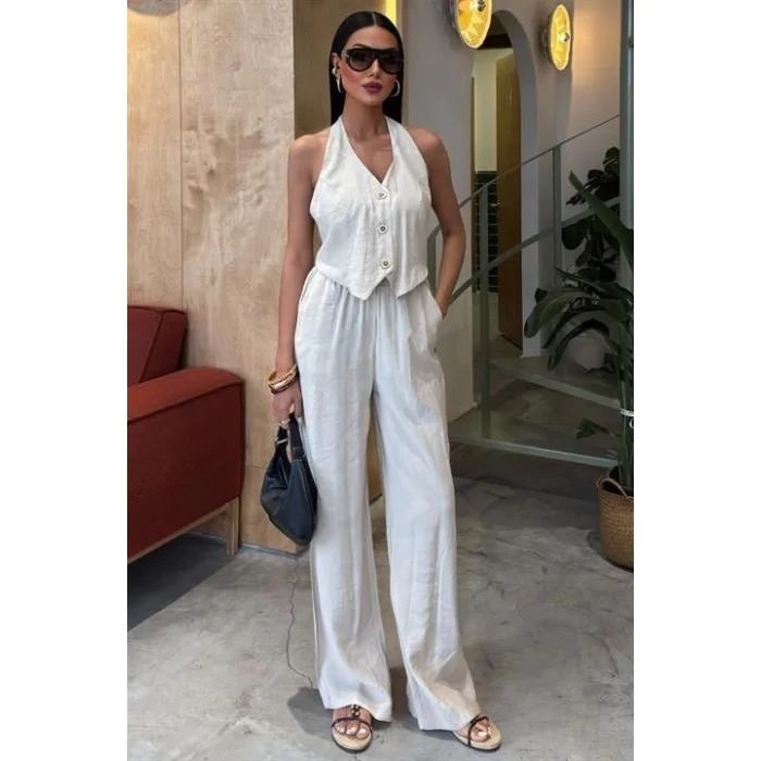 Halter Yaka Yelekli Modal Takım 10144