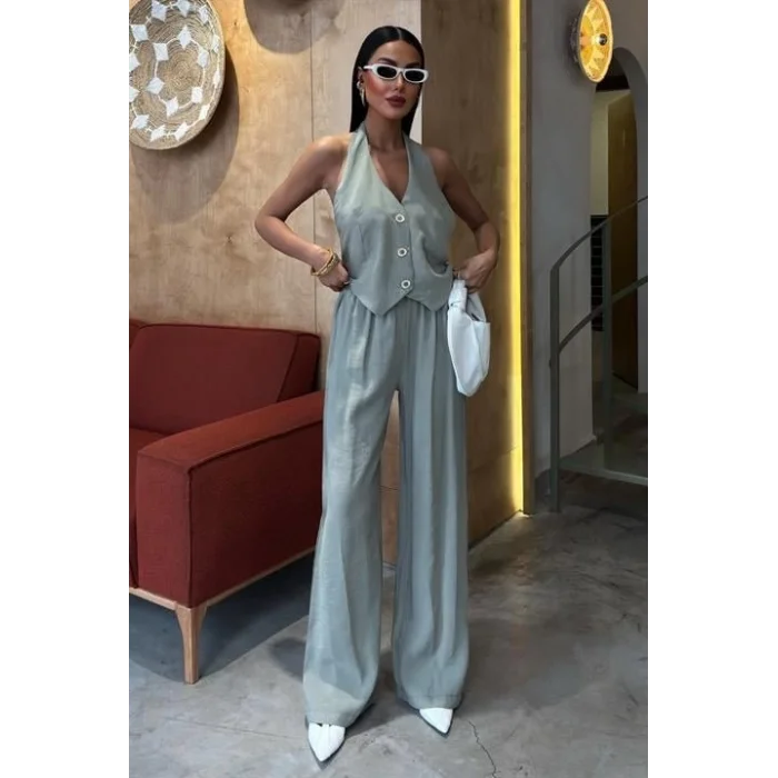 Halter Yaka Yelekli Modal Takım 10144