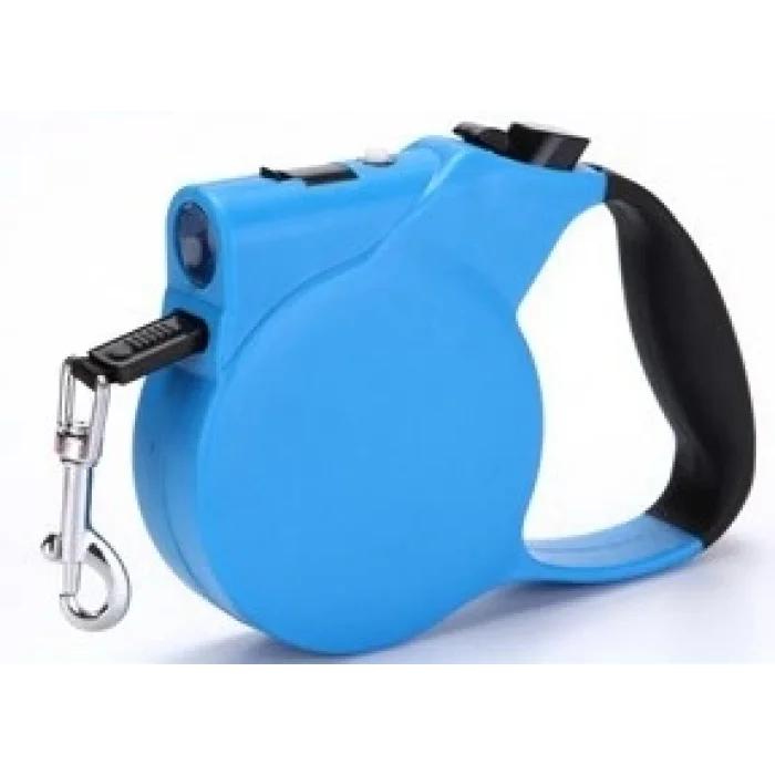 Işıklı Makaralı Otomatik Köpek Tasması 3 Metre Mavi