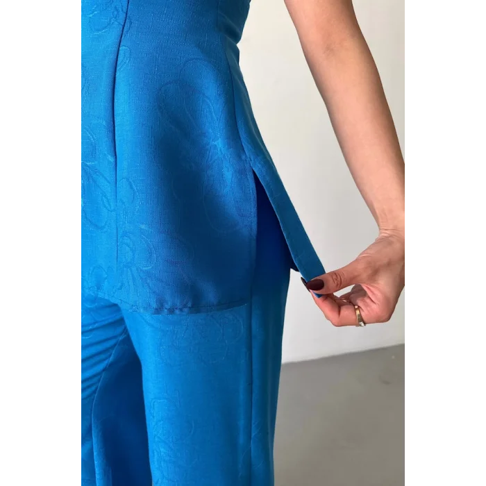 JAKAR KETEN KOLSUZ BLUZ-PANTOLON TK - Mavi