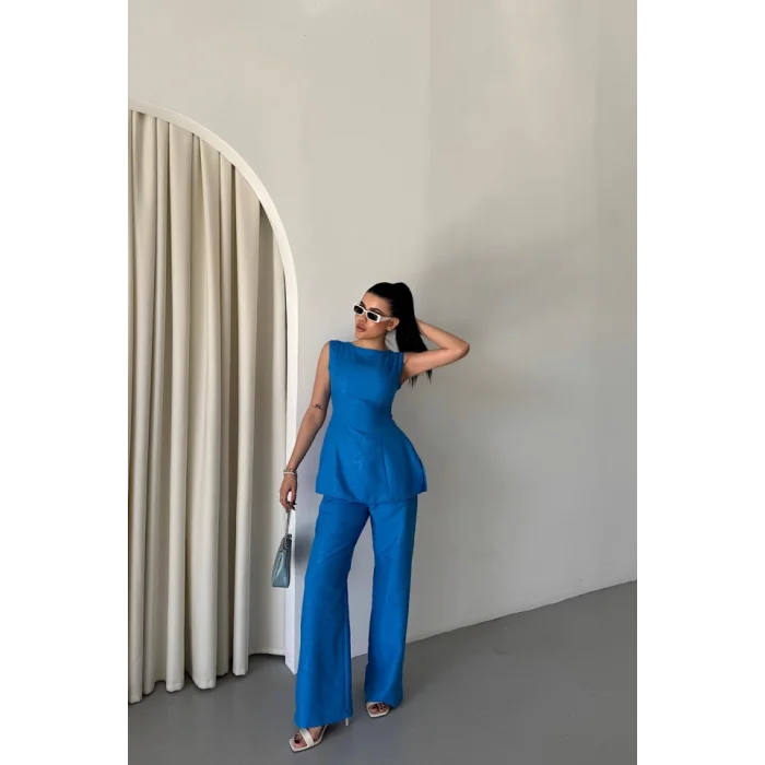 JAKAR KETEN KOLSUZ BLUZ-PANTOLON TK - Mavi