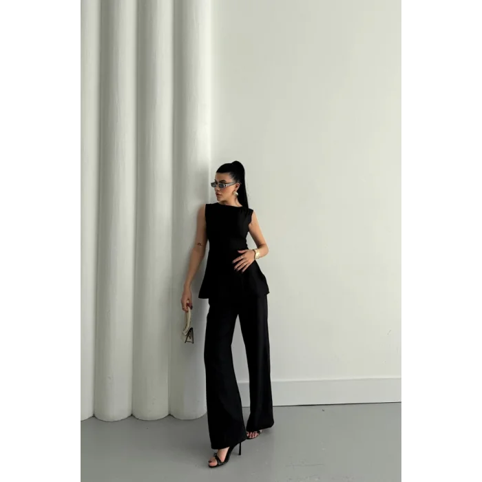 JAKAR KETEN KOLSUZ BLUZ-PANTOLON TK - Siyah