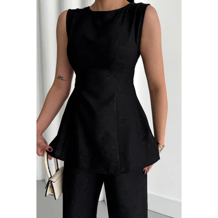 JAKAR KETEN KOLSUZ BLUZ-PANTOLON TK - Siyah