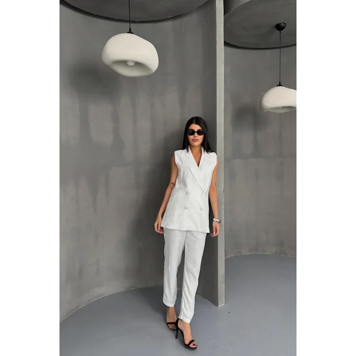 JAKAR KUMAŞ YELEK - PANTOLON TAKIM - Beyaz