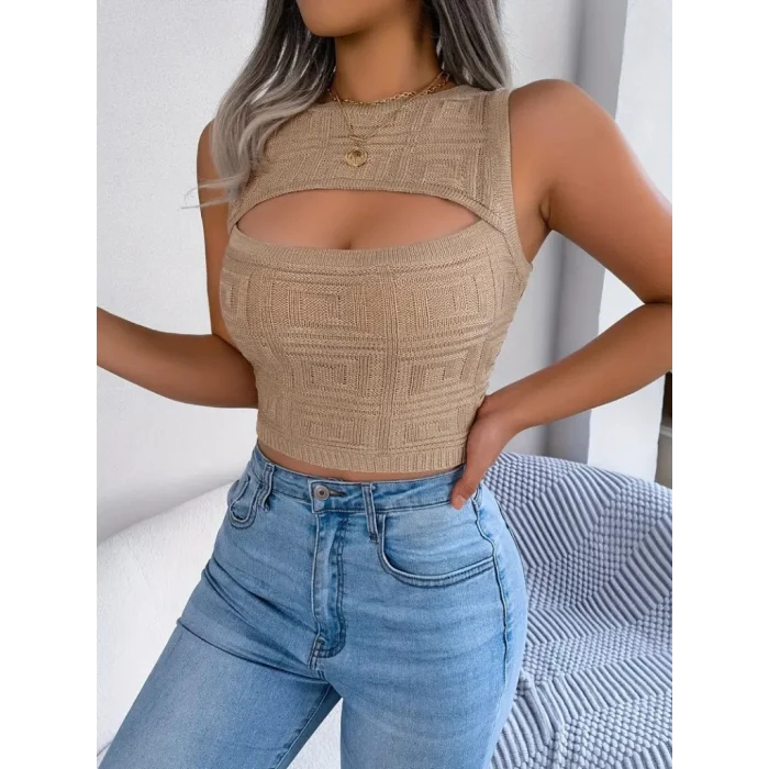 Kadın Askılı Bisiklet Yaka Güpüs Dekolteli Triko Crop Bluz