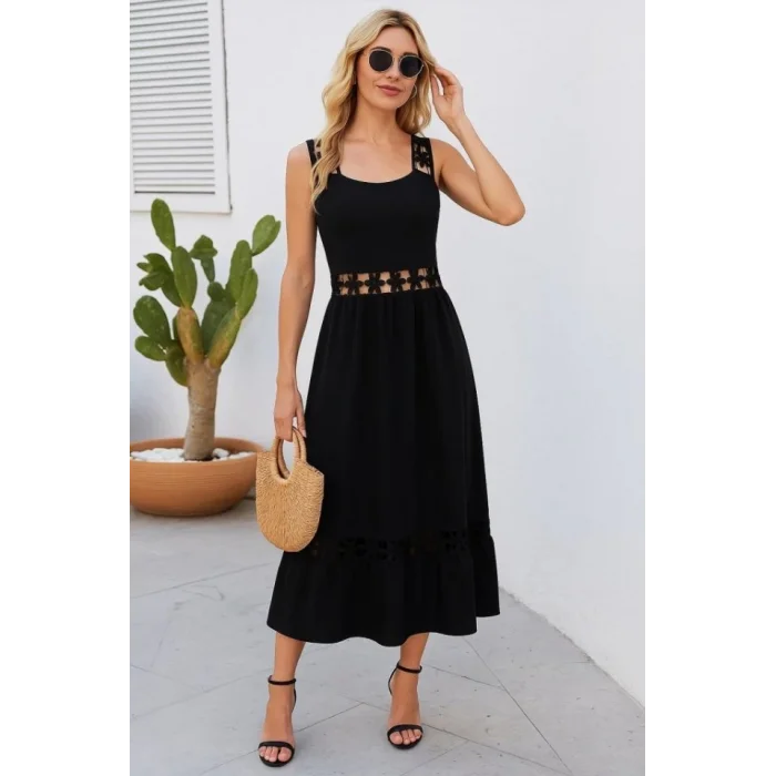 Kadın Askılı Dantel Detaylı Kiloş Janjan Krep Elbise