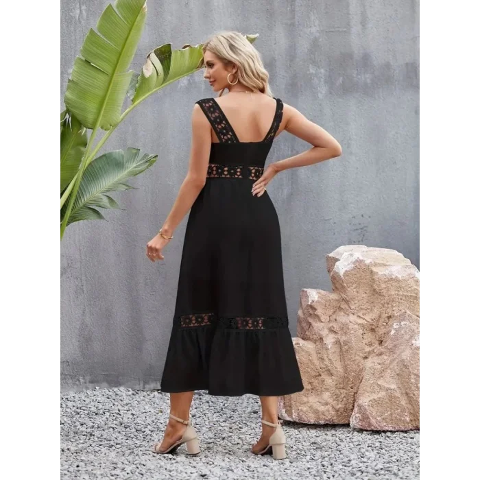 Kadın Askılı Dantel Detaylı Kiloş Janjan Krep Elbise