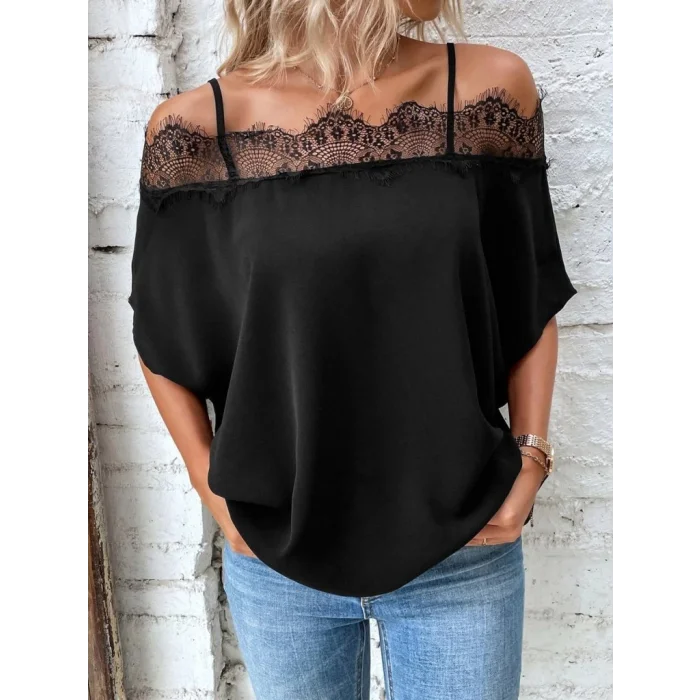 Kadın Askılı Dantel Janjan Krep Bluz