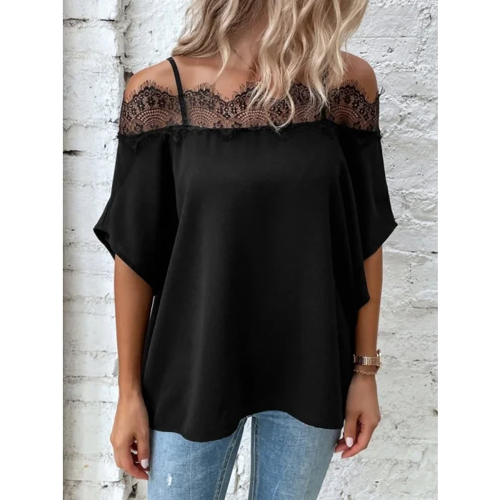 Kadın Askılı Dantel Janjan Krep Bluz