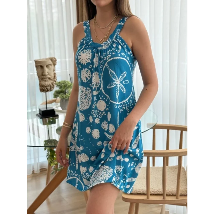 Kadın Askılı Deniz Yıldızı Desenli Süprem Elbise