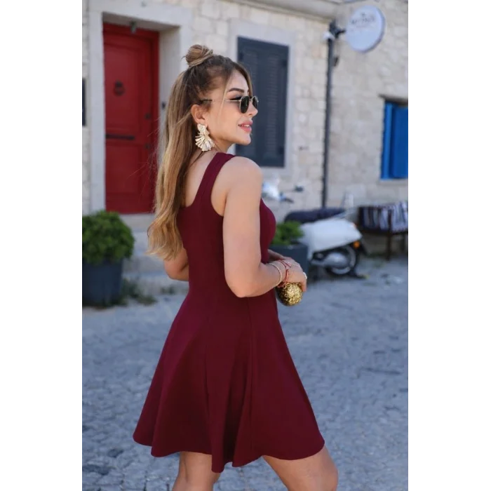 Kadın Askılı Kare Yakalı Kısa Viskon Elbise