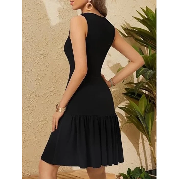 Kadın Askılı Kruvaze Yakalı Fırfırlı Janjan Krep Elbise