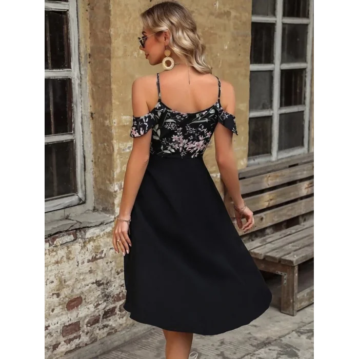 Kadın Askılı Omuzlardan Açık üst Süprem Alt Ithal Krep Elbise