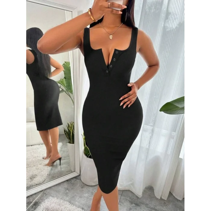 Kadın Askılı önü Düğmeli Midi Kaşkorse Elbise