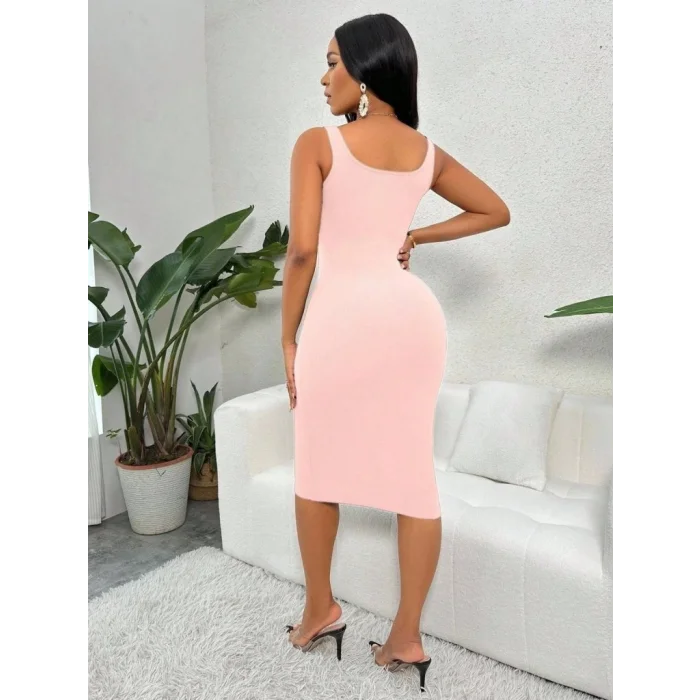 Kadın Askılı önü Düğmeli Midi Kaşkorse Elbise