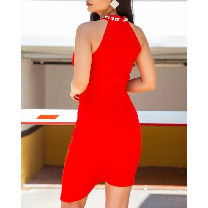 Kadın Askılı Taş Işlemeli Ve Tül Detay Yırtmaçlı Krep Elbise