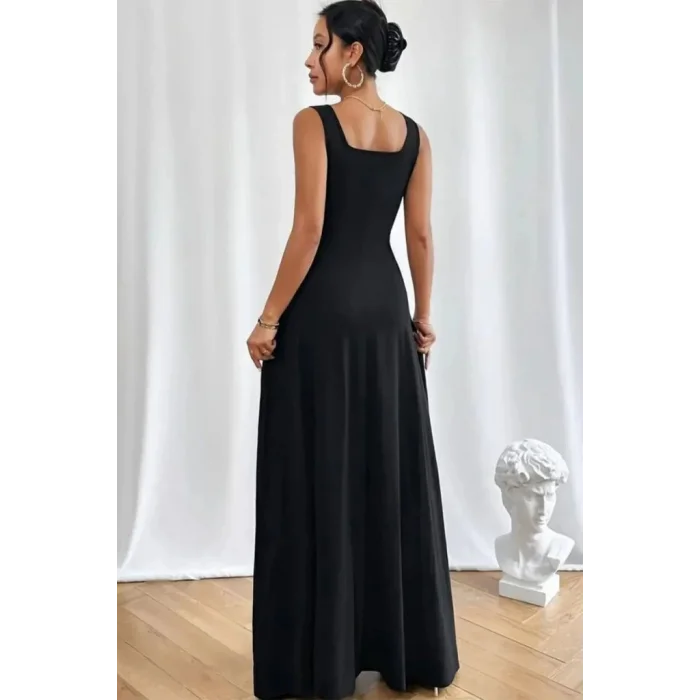 Kadın Askılı U Yaka Janjan Krep Elbise