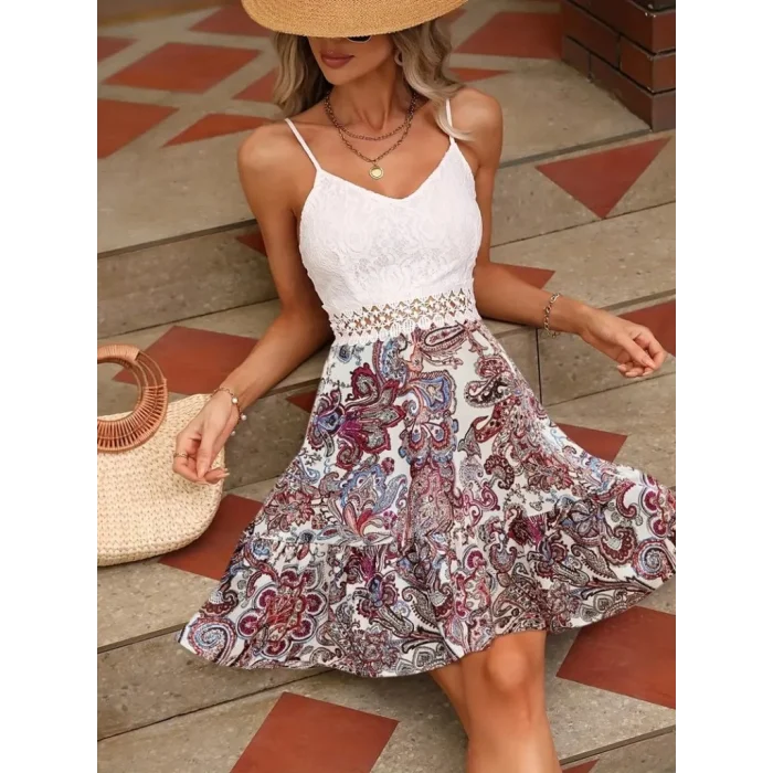 Kadın Askılı V Yakalı üst Dantel Alt Süprem Mini Elbise