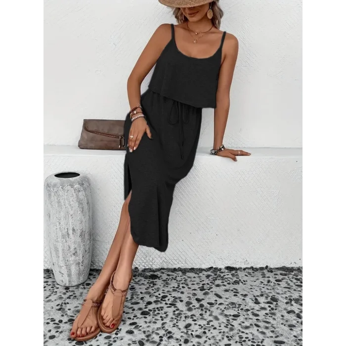 Kadın Askılı V Yakalı Viskon Bluz Ve Bağcıklı Etek Ikili Takım