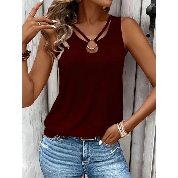 Kadın Askılı Yaka şerit Halka Detaylı Viskon Bluz