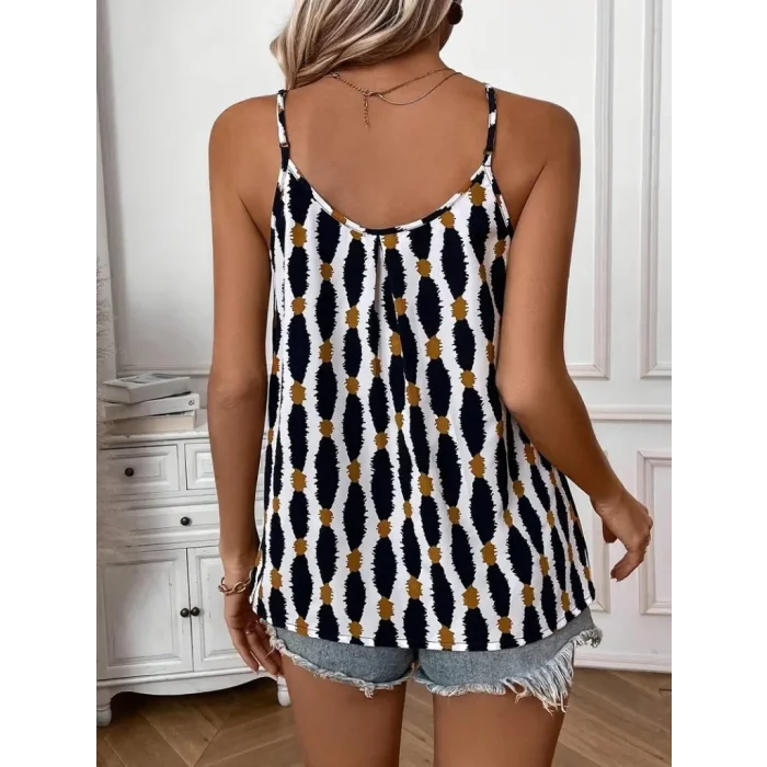 Kadın Askılı Yuvarlak Yaka Desenli Süprem Bluz