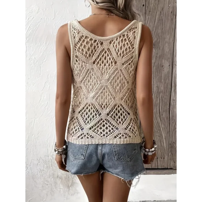 Kadın Askılı Yuvarlak Yaka Geometrik Desenli Triko Bluz