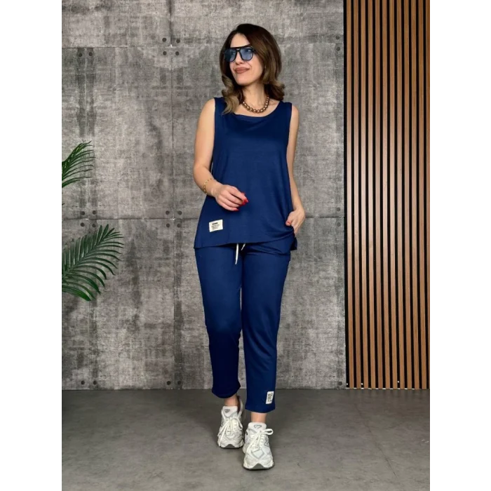 Kadın Askılı Yuvarlak Yaka Viskon Iki Iplik Bluz Ve Eşofman Altı Ikili Takım