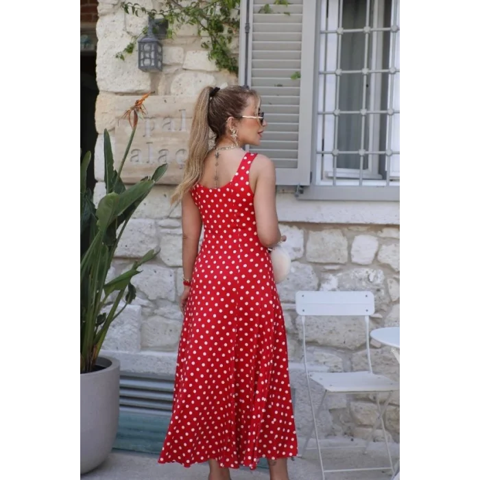 Kadın Askılı Yuvarlak Yakalı Uzun Süprem Elbise