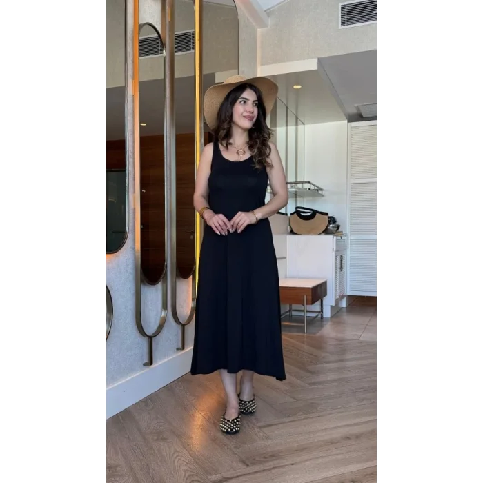 Kadın Askılı Yuvarlak Yakalı Viskon Elbise