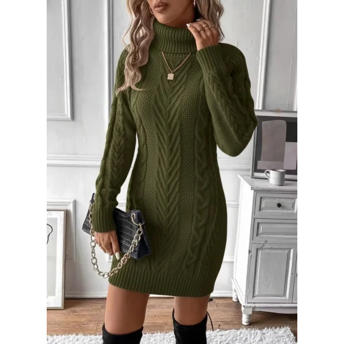 Kadın Balıkçı Yaka Mini Triko Elbise